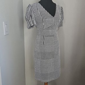 Houndstooth print knitted puff sleeve dress DKNY size 14